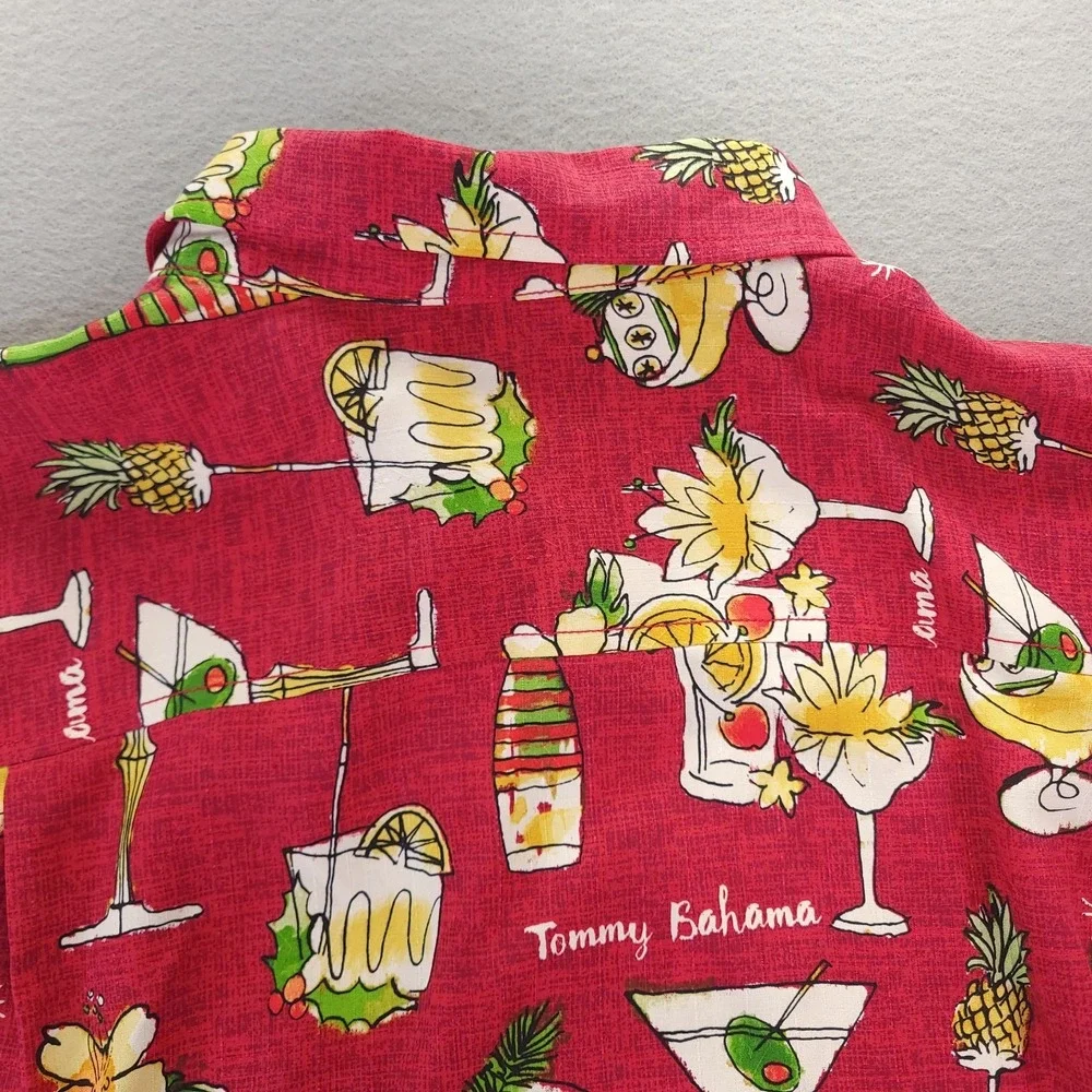 Tommy Bahama Merry Martini Shirt Mens Medium Red Cocktails Drinks Celebration